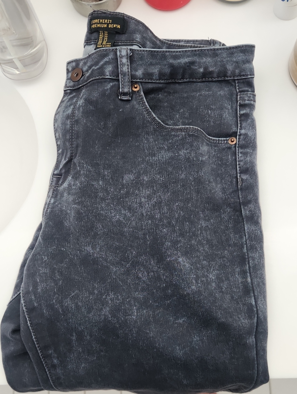 Forever 21 Premium Denim Dark Acid Wash Jeans